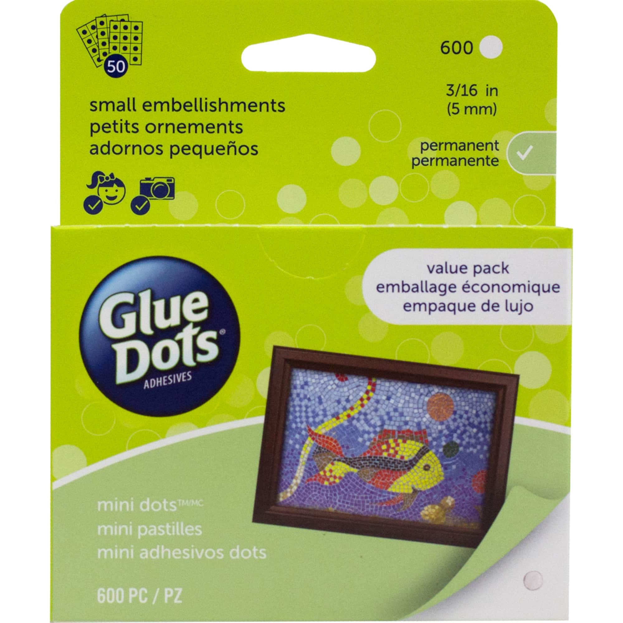Glue Dots .1875" Mini Dot Sheets Value Pack-600 Clear Dots